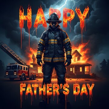 Happy father's day a heroic tribute with a firefighter in a dramatic scene.