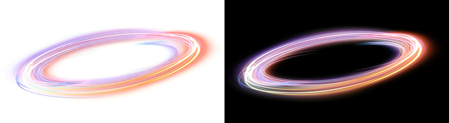 PNG image of A vibrant swirling neon light ring creates a dynamic circular motion effect in multiple brilliant colors on transparent background © towsif