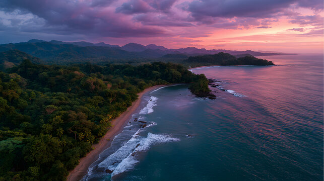 An aerial view of the densely forested coastline of Equatorial Guinea. Aerial view of a scenic background in Equatorial Guinea.