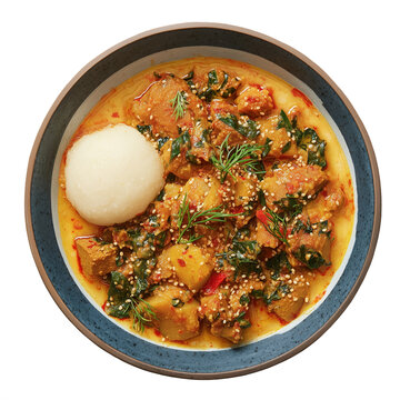 Watercolor Isolated West African Egusi Stew Seen from the Top