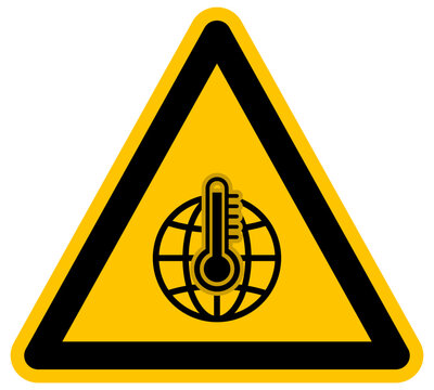 Se&ntilde;al de advertencia de calentamiento global y cambio clim&aacute;tico s&iacute;mbolo de term&oacute;metro y tierra ilustraci&oacute;n vectorial