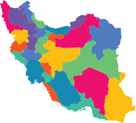 Fototapeta premium Iran map colorful regions provinces flat design United States illustration