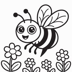 Fototapeta premium Cute Bee on Flower Cartoon Vector Illustration