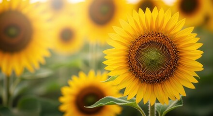 Obraz premium Sunflowers in Bloom - A Vibrant Field of Yellow Blossoms.