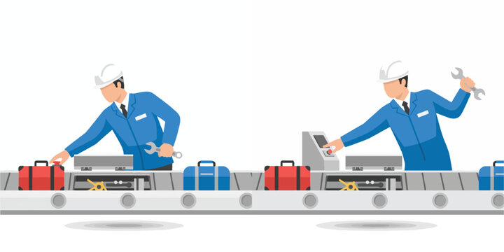 picture of airport staff next to the baggage x-ray