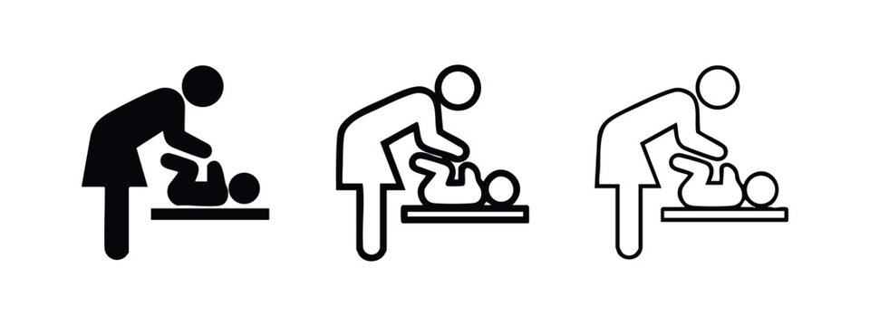 Baby changing station icon set. Mother and child, nursery, or restroom symbol.