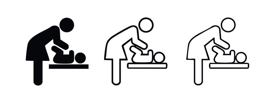Baby changing station icon set. Mother and child, nursery, or restroom symbol.