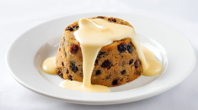 food photography of spotted dick pudding dessert