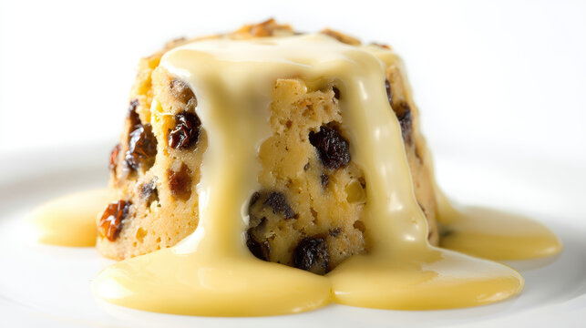 food photography of spotted dick pudding dessert