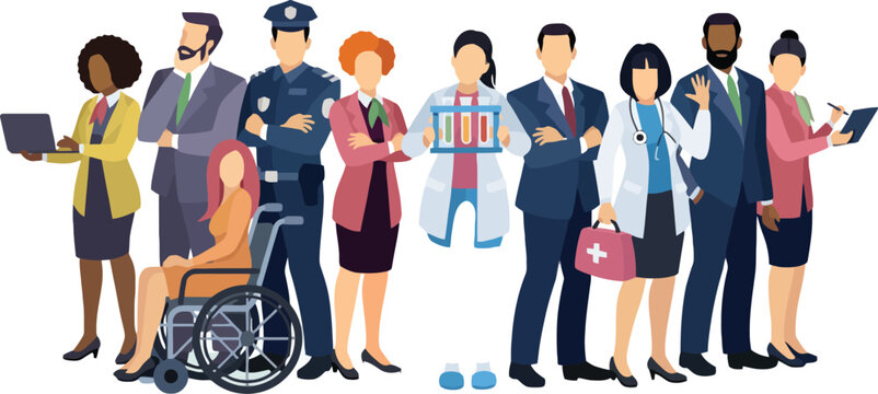 A diverse group of professionals standing together in unity and support