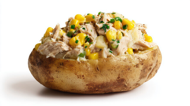 delicious jacket potato with toppings and herbs