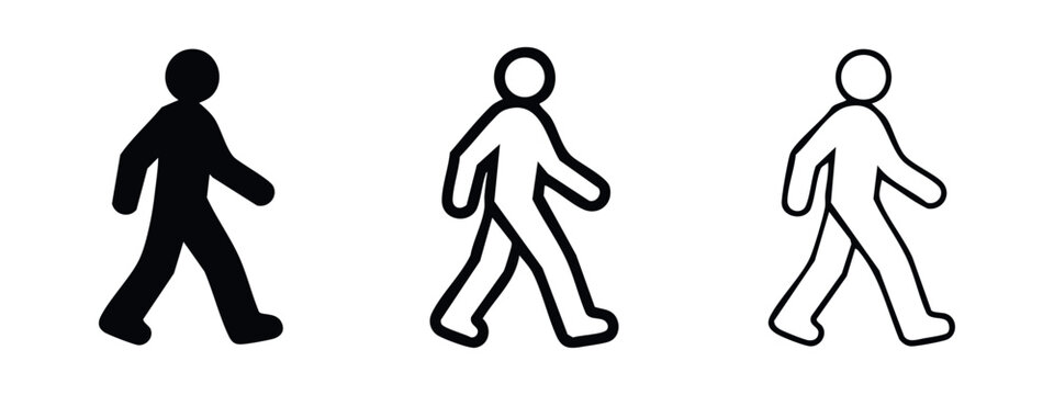 Walking person icon set. Pedestrian movement and human activity symbol for signs or apps.