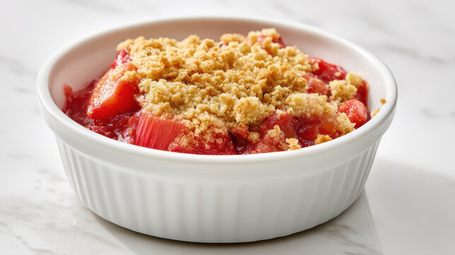 food photography of rhubarb crumble dessert