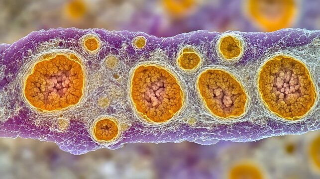 Microscopic view of Monkeypox virus particles within a cell structure.
