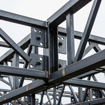 Steel beam construction detail with bolted connections.