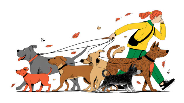 A whimsical cartoon scene featuring a man herding a diverse group of animals. Vector