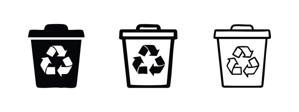 Environmental Recycle Bin Icons - Waste Management and Sustainability Symbols