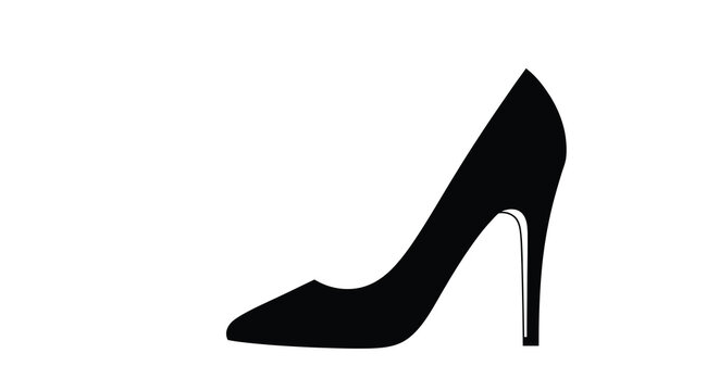 A minimalist depiction of a single black high heeled shoe on a white background