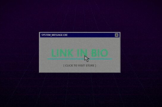 Retro nineties computer pop up window link in bio social media call to action animation loop