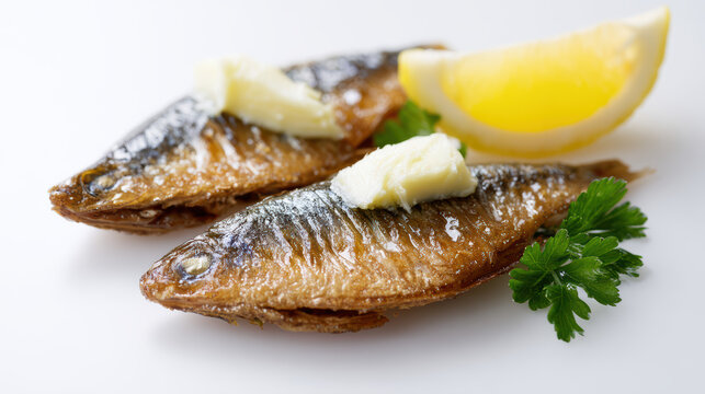 fried kippers food photography with herbs and spices