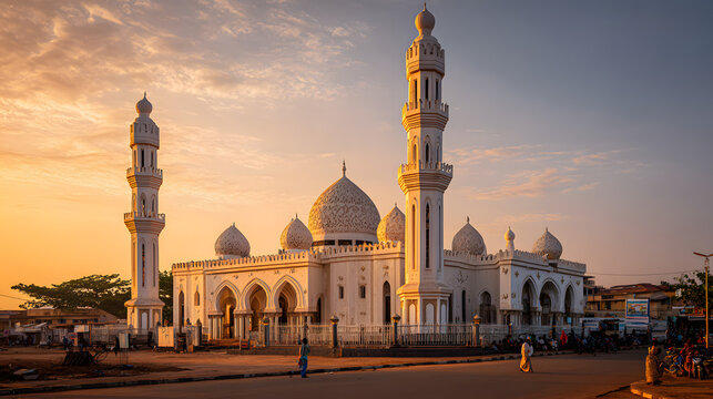 Grand Mosque of Conakry, Guinea. Background illustration of historical sites in guinea.