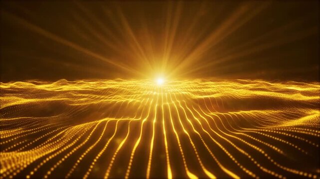 Fractal wave animation solar inspired energy golden radiance expanding rhythmic motion abstract futuristic background loop