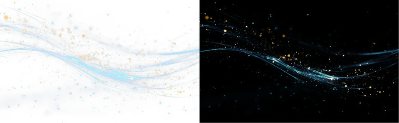 Obraz premium Abstract blue glowing wavy lines with floating particles isolated on black and white background, futuristic data stream effect
