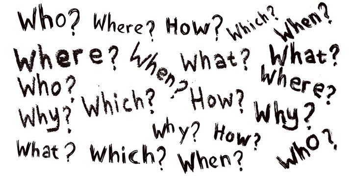 Hand drawn grunge question words vector for edgy designs. Ideal for symbolizing rough inquiry typography, raw brainstorming text, and messy problem solving.