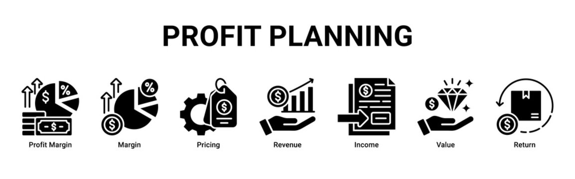 Profit Planning web banner icon vector illustration with icons of Profit Margin,Margin,Pricing,Revenue,Income,Value and Return