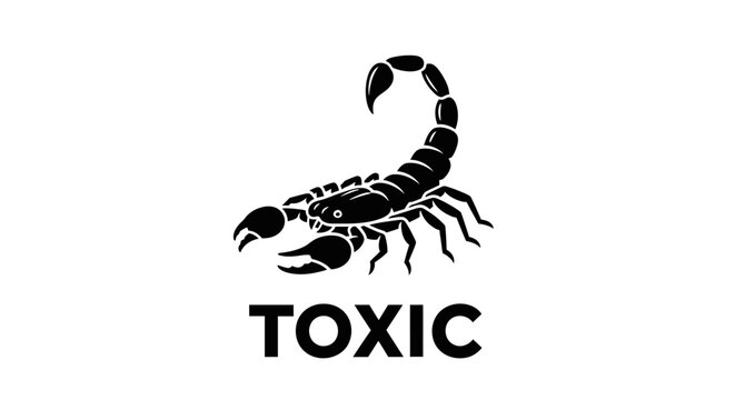 Black scorpion with toxic warning sign.