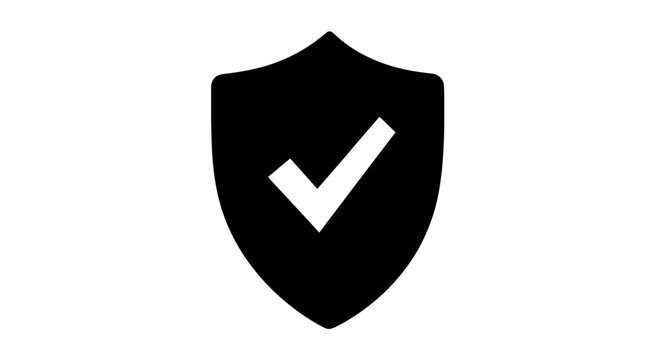 Black shield with white check mark.