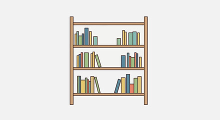 Brown wooden bookshelf with colorful books. © khusnul