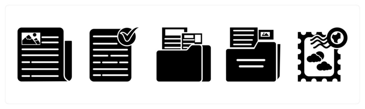 A set of 5 mix icons as news, approved document, folder