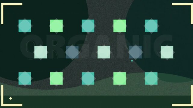 Vintage green abstract geometric animation featuring square patterns and organic text for creative video background