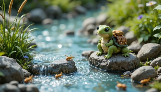 frog sitting on a rock near the lake