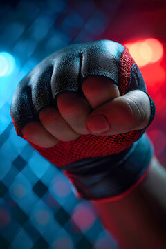 Fist glove mma fighting boxing combat, sport athlete warrior match arena cage, octagon competition strength power punch knuckle