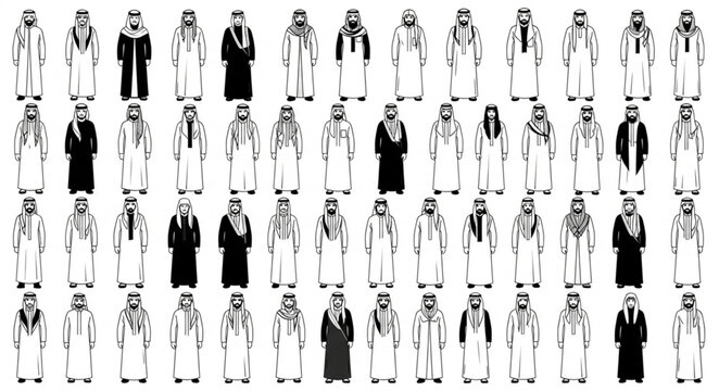Diverse Group of Traditional Arab Men in Various Attires.