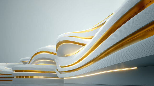 futuristic interior, metallic corridor, curved architecture, modern interior, flowing forms, architectural design, luxury interior, warm lighting, metallic surfaces, contemporary architecture, abstrac