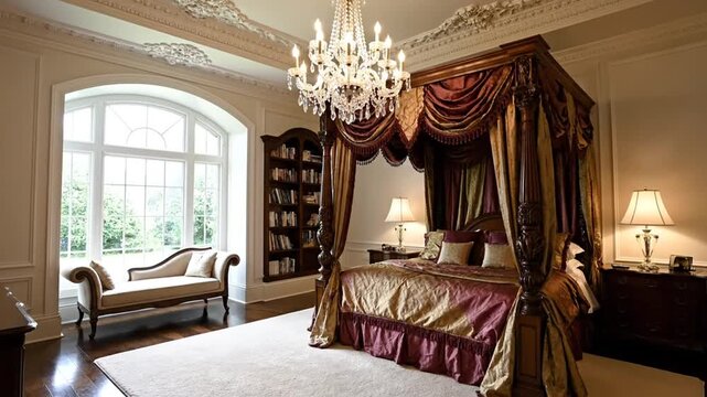 Luxurious four-poster bed in opulent traditional bedroom