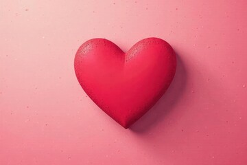 Obraz premium A vibrant crimson heart rests gently on a soft pink background, speckled with delicate, tiny particles. The heart's textured surface adds depth and visual interest, creating a captivating image.