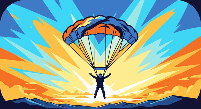 Person jumping with parachute in air.