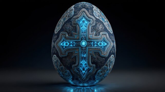 Easter egg featuring a glowing Armenian Khachkar cross-stone pattern design.