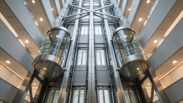 Modern elevator shaft in a building