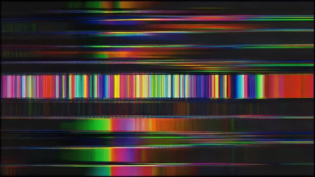 Abstract display of colorful vertical stripes and chromatic aberration.