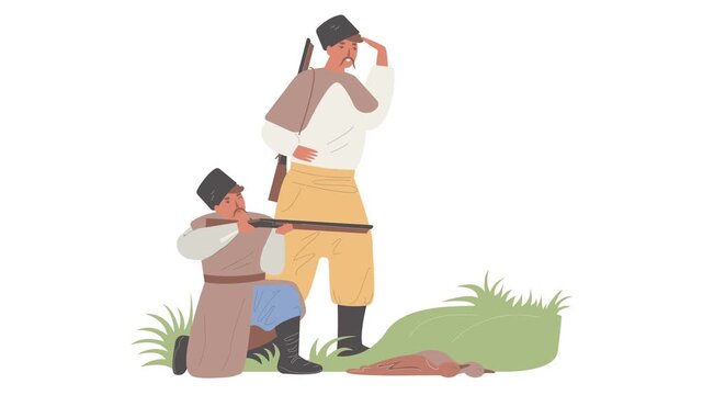 Traditional Cossack Hunters Illustration Animation
