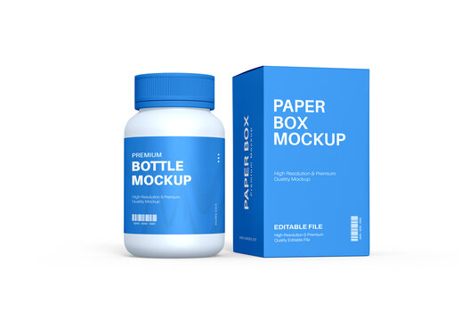 Bottle and Paper Box Mockup