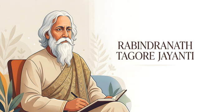 Rabindranath Tagore Jayanti banner poster concept in  illustration