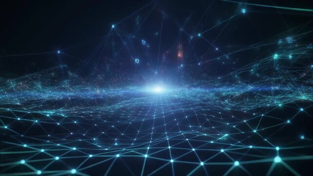 Abstract Futuristic Digital Technology Network Grid with Glowing Data Connections