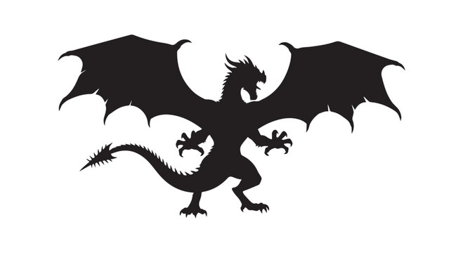 Silhouette of a flying bat against the night sky with outstretched wings and sharp features