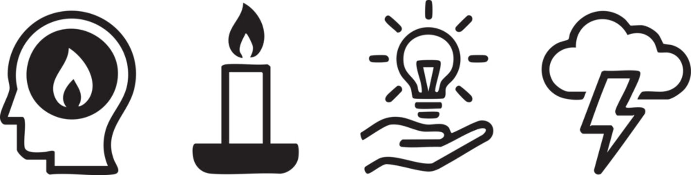 Idea and creativity icon set with lightbulb brain and energy symbols for innovation and business design